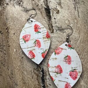 Strawberry Print Dangle‎ Earrings